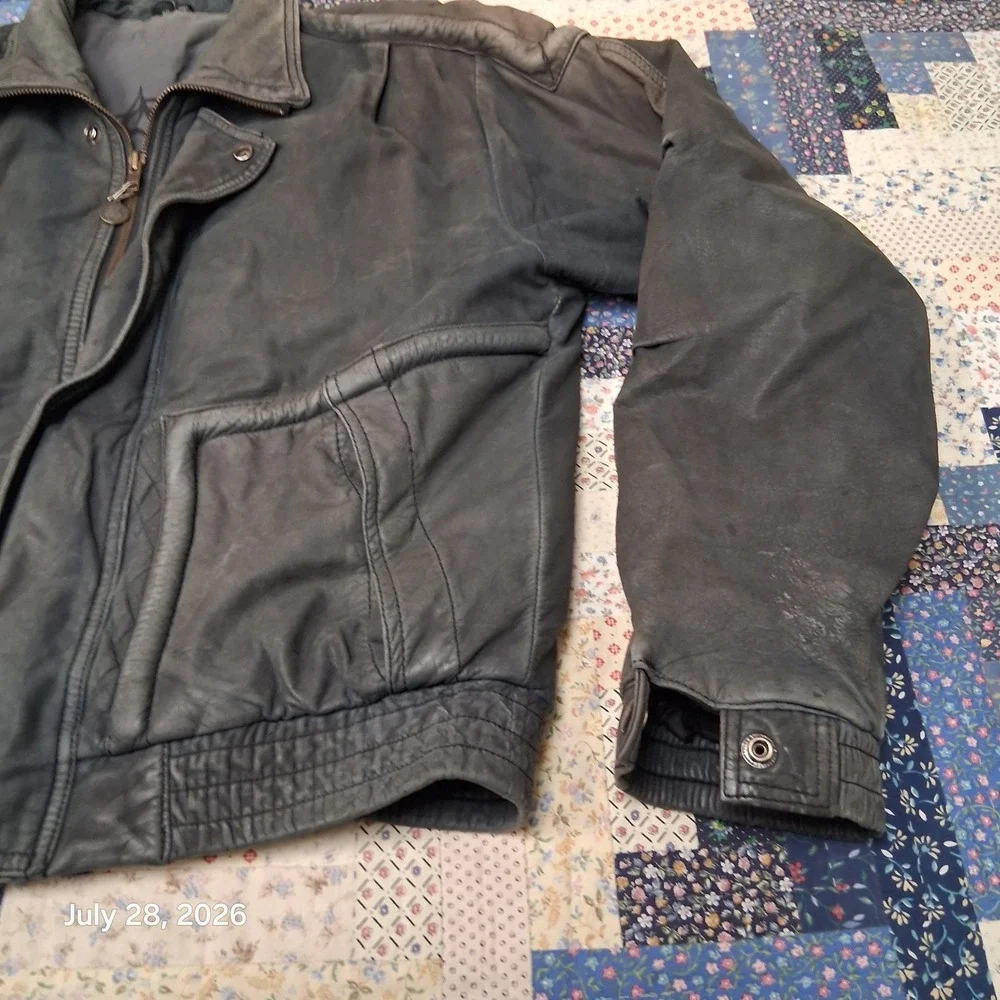 Vintage U2 Wear Me Out Leather Bomber Jacket Mens 40 M Blue Flight Aviator